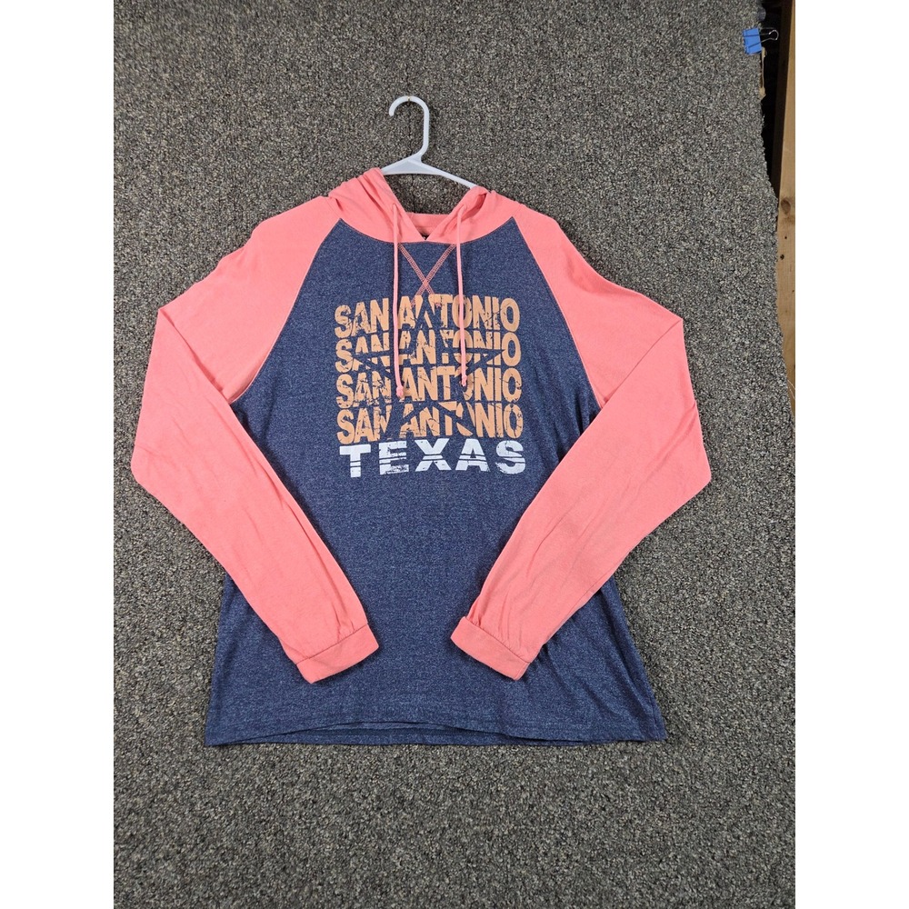 Salt Creek Apparel Hooded Shirt Women L Blue Pink Excellent San Antonio Texas